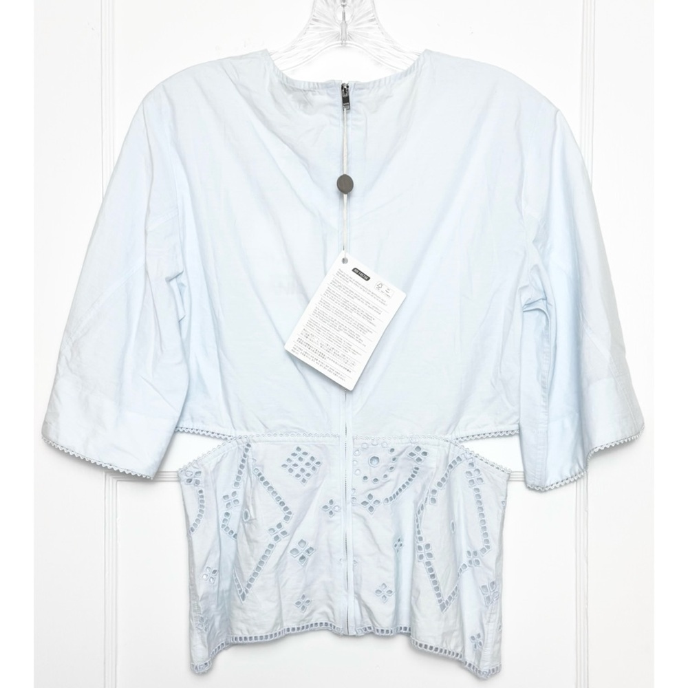NWT GANNI Organic Cotton Short Sleeve Side Cutout Embroidered Eyelet Top S - Picture 8 of 14